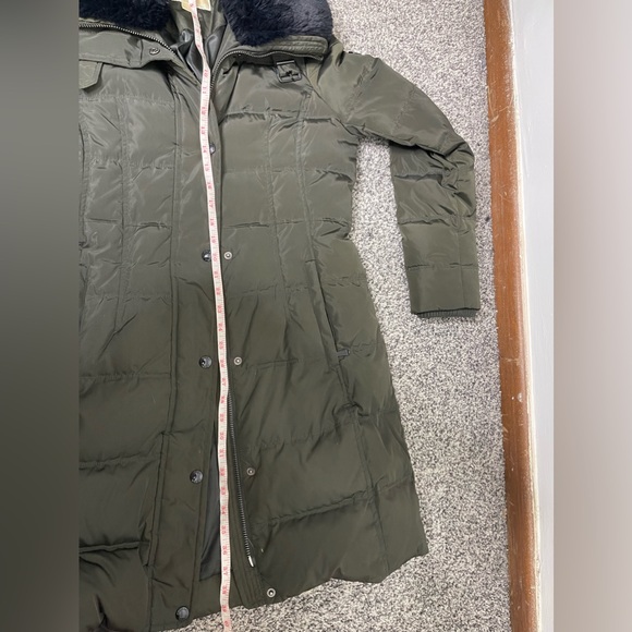 Michael Kors MK Size S Down Puffer Coat Removable Faux Fur Collar Olive Green - Picture 15 of 15